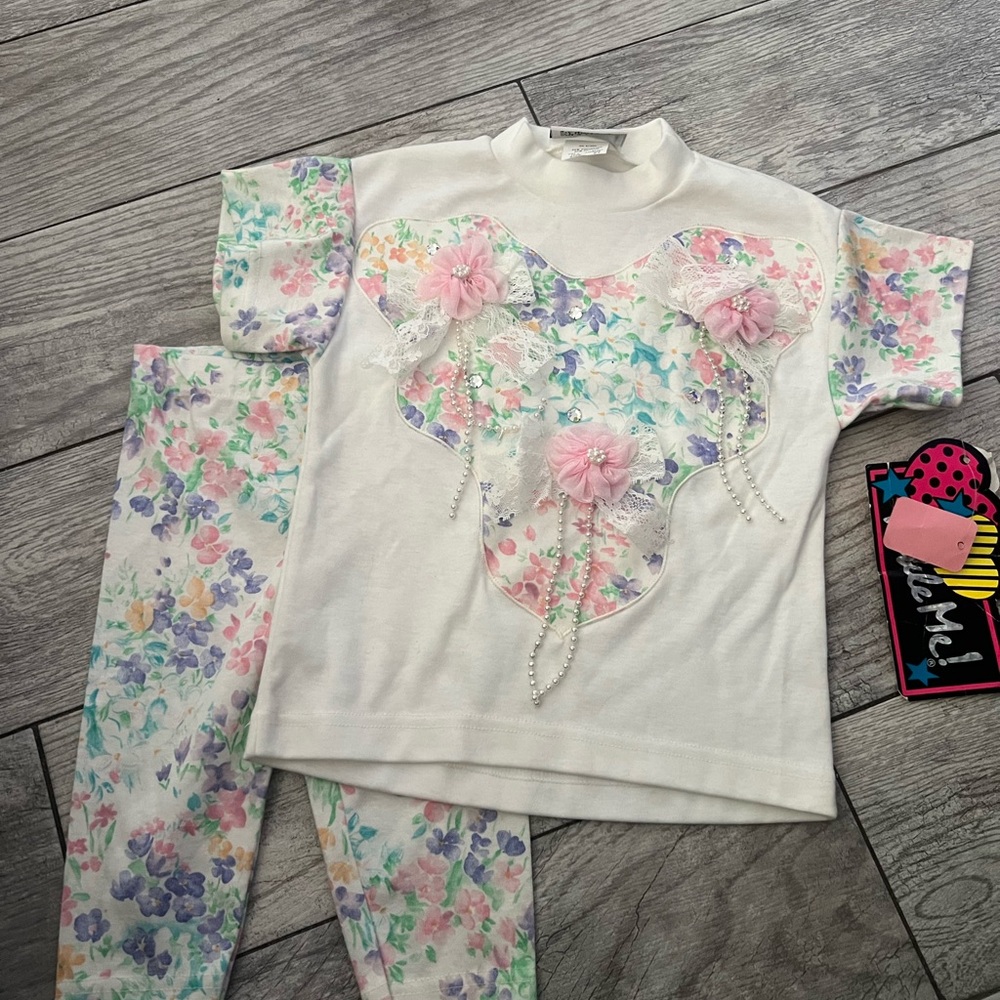 Floral Kids Pajamas Set Vintage Clothing Set Size 2 NWT